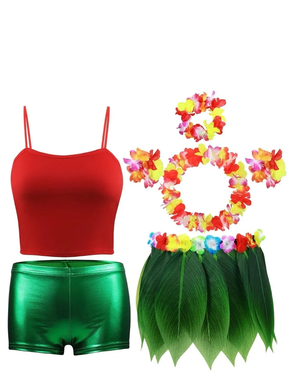 NWT 7 Pcs Leaf Hula Luau Hawaiian Costume size 4-6 years